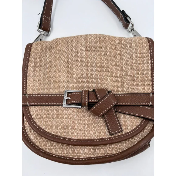 J.Jill Women's Brown Beige Jute Genuine Leather Crossbody Shoulder Bag NWOT New - Picture 2 of 5